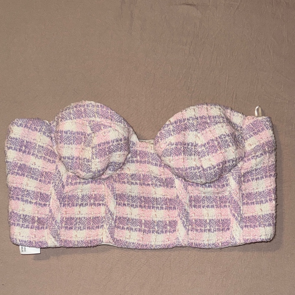 Zara Pink and Cream Plaid Crop Top
